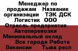 Менеджер по продажам › Название организации ­ ТЭК ДСК-Логистик, ООО › Отрасль предприятия ­ Автоперевозки › Минимальный оклад ­ 30 000 - Все города Работа » Вакансии   . Тыва респ.,Кызыл г.